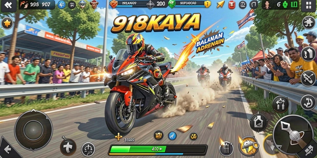 Tampilan gameplay mendebarkan dari balapan motor di 918KAYA.