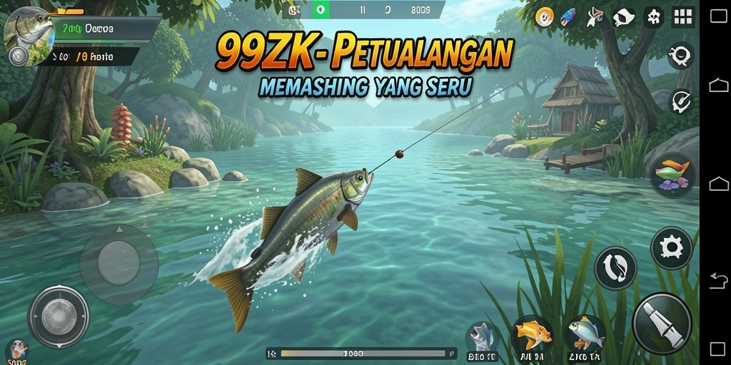 Screenshot gameplay 99ZK dengan aksi memancing yang seru.