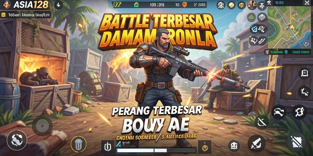 Tampilan gameplay mendebarkan dalam ASIA128 Battle Royale.