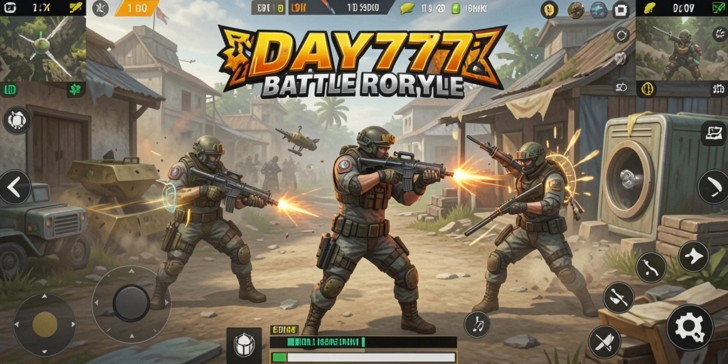 Screenshot DAY777 menampilkan momen pertarungan seru dalam arena Battle Royale.