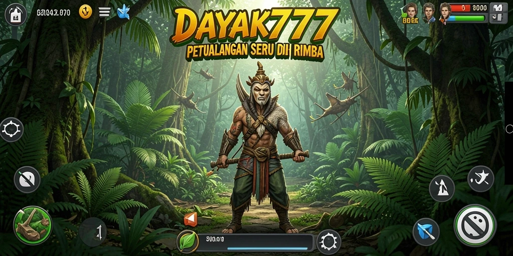 Tampilan gameplay <strong>DAYAK777</strong> yang seru dan menantang di hutan rimba.