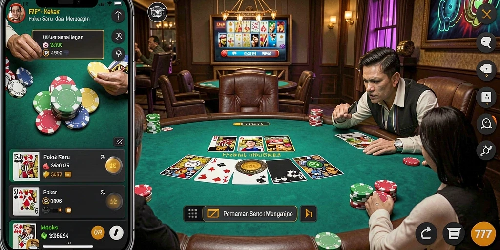Screenshot menampilkan pemain berkompetisi dalam permainan Poker yang seru.