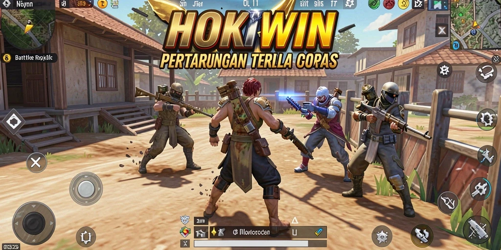 Screenshot HOKIWIN menampilkan momen epik dalam pertempuran Battle Royale.