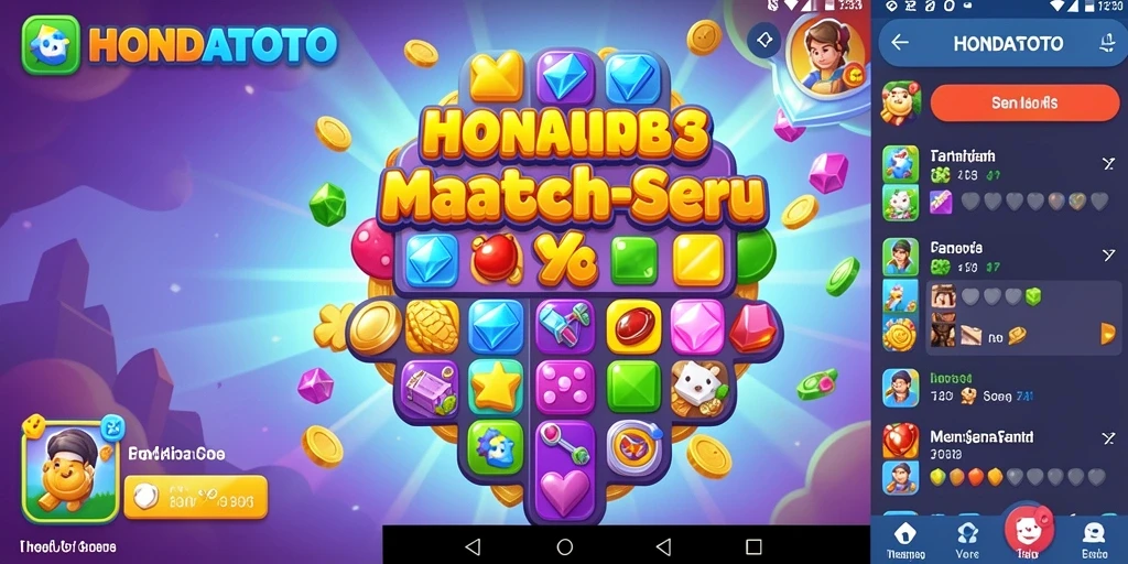 Screenshot gameplay HONDATOTO yang menampilkan aksi Match-3 yang seru.
