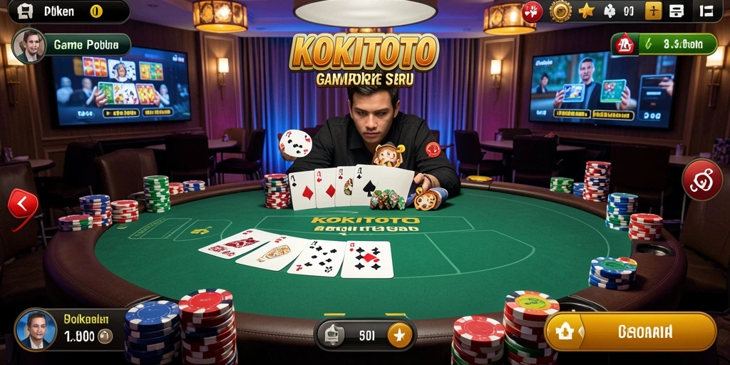 Tampilan gameplay KOKITOTO dengan suasana poker yang mendebarkan.