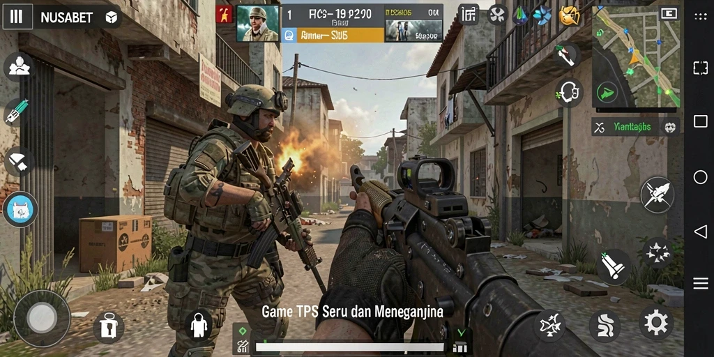 Tampilan visual utama NUSABET dengan laga seru dalam gameplay TPS.