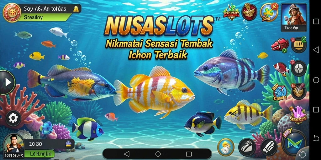 Tampilan gameplay seru NUSASLOTS saat berburu ikan.