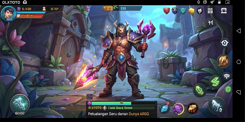 Screenshot utama OLXTOTO menampilkan aksi pertarungan epik dalam dunia fantasi.