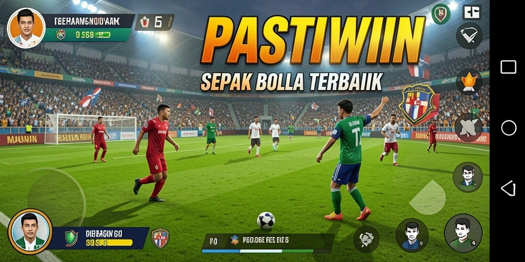 Screenshot PASTIWIN menampilkan gameplay sepak bola yang seru dan mendebarkan.