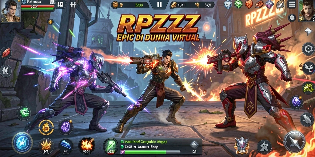 Tampilan gameplay <strong>RPZZZ</strong> yang intens dalam pertarungan epik.