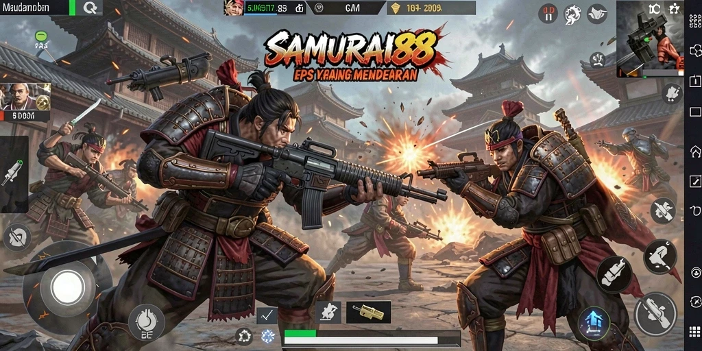 Tampilan gameplay mendebarkan dari SAMURAI88 dengan aksi tembak-menembak yang intens.