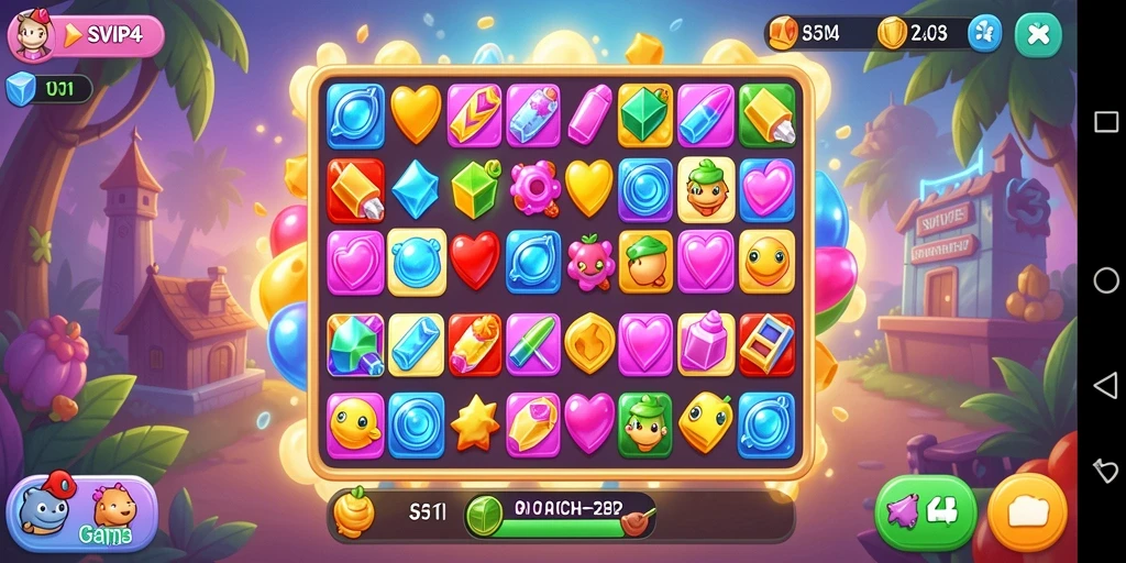 Tangkapan layar menunjukkan gameplay menarik dari SVIP4, permainan Match-3 penuh warna.
