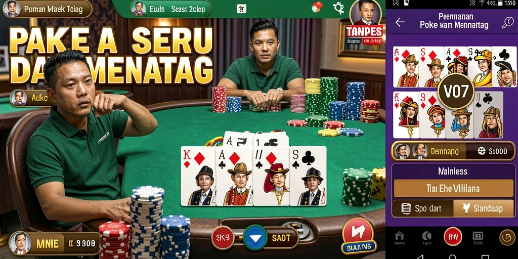 Screenshot gameplay V07 menunjukkan pemain beradu strategi dalam permainan poker.