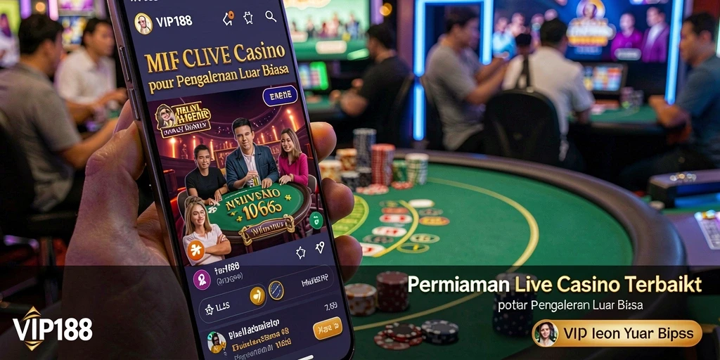 Screenshot utama VIP188 menunjukkan dealer langsung dalam permainan yang menarik.
