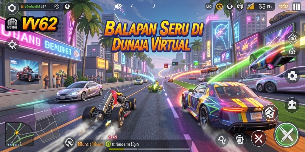 Tampilan gameplay seru di <strong>VV62</strong>, balapan cepat dan mendebarkan.